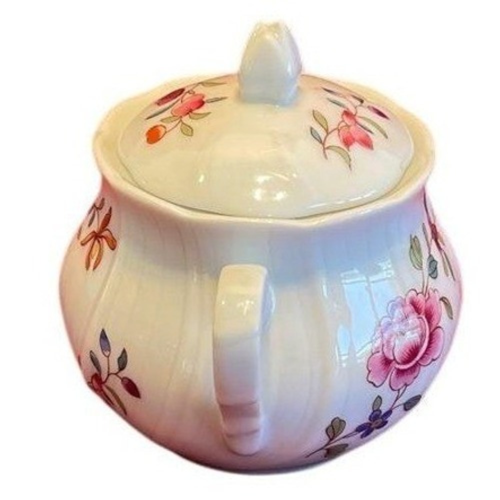 Bernardaud Limoges France Lowestoft Porcelain Lidded Sugar Bowl Floral White - Picture 2 of 6